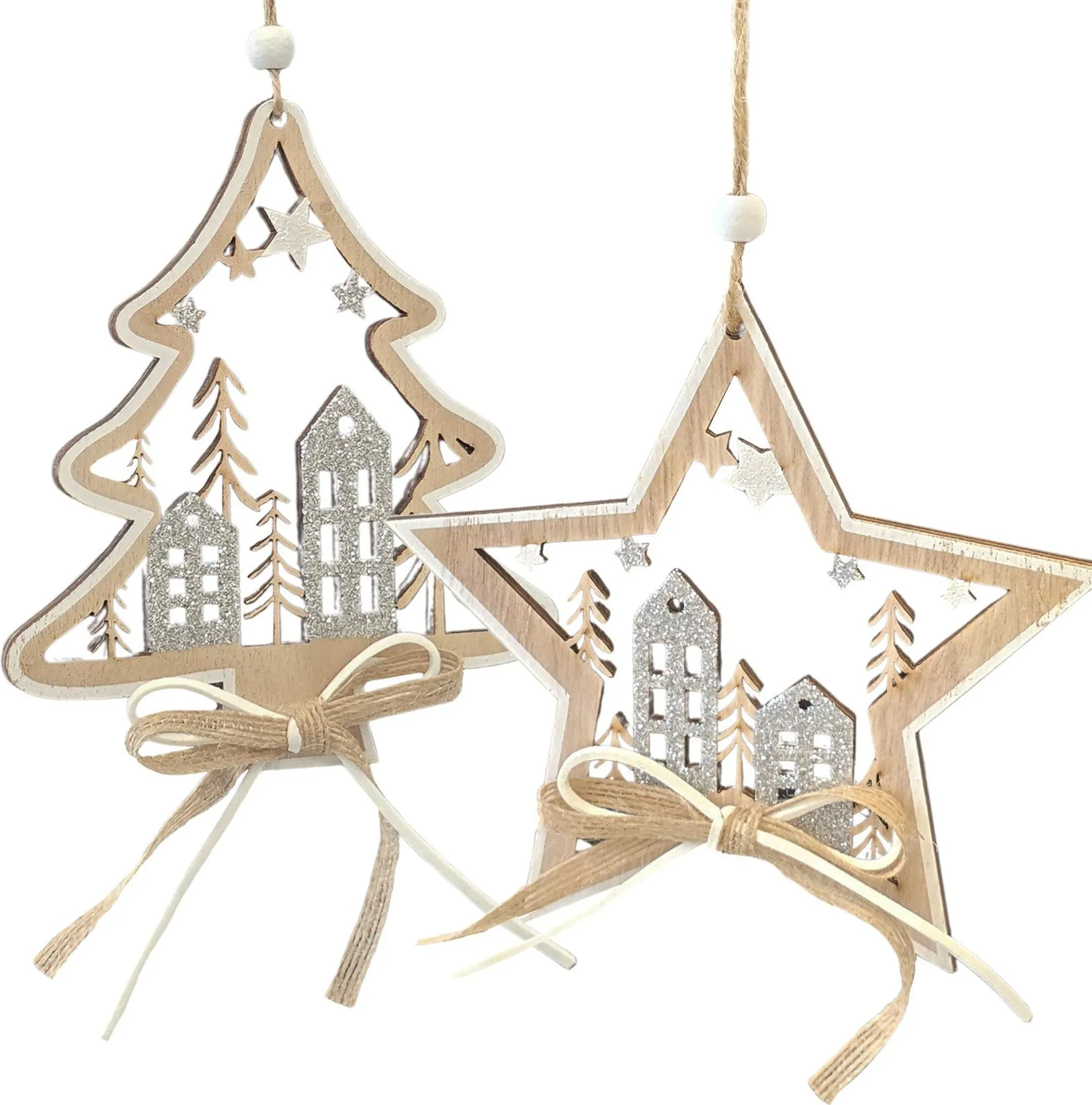 Logbuch Verlag Weihnachtsanhänger „Winterstadt“ – 2er-Set, Holz, Natur-Silber