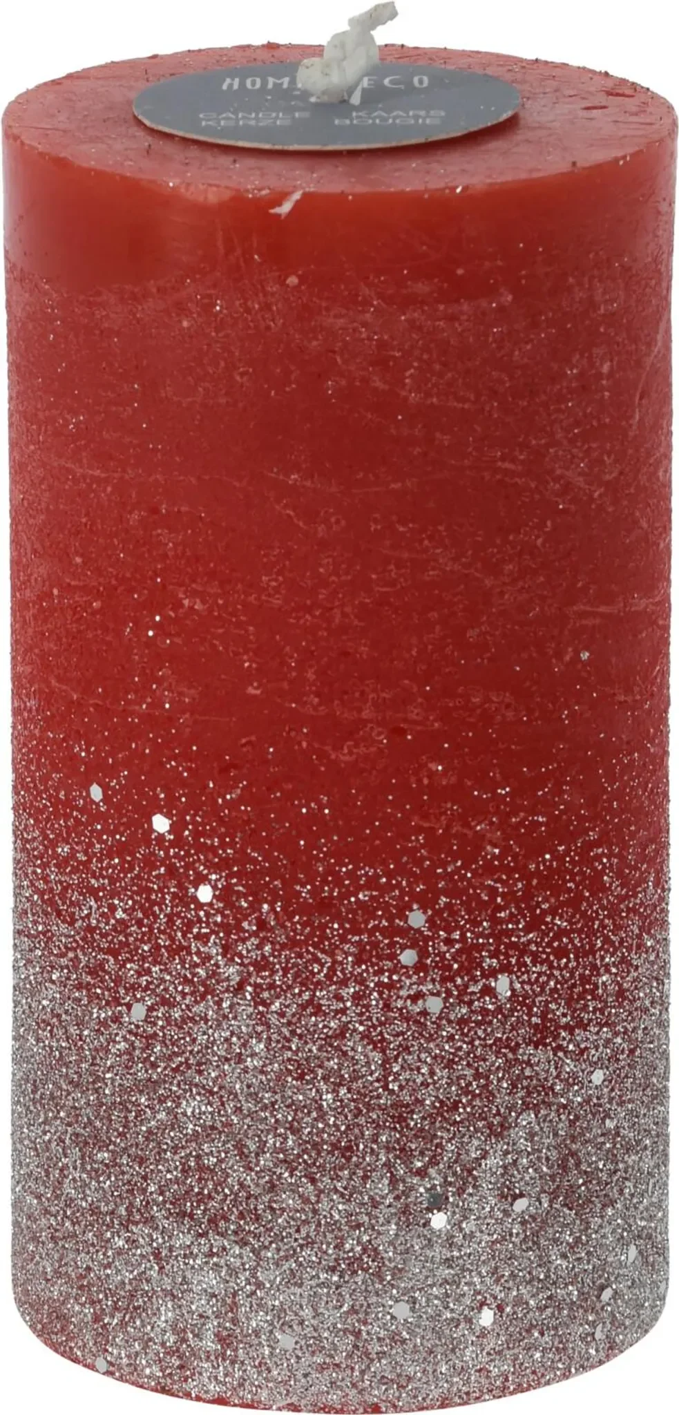 H&L Stumpenkerze mit Glitter – Rot/Gold, 13 cm