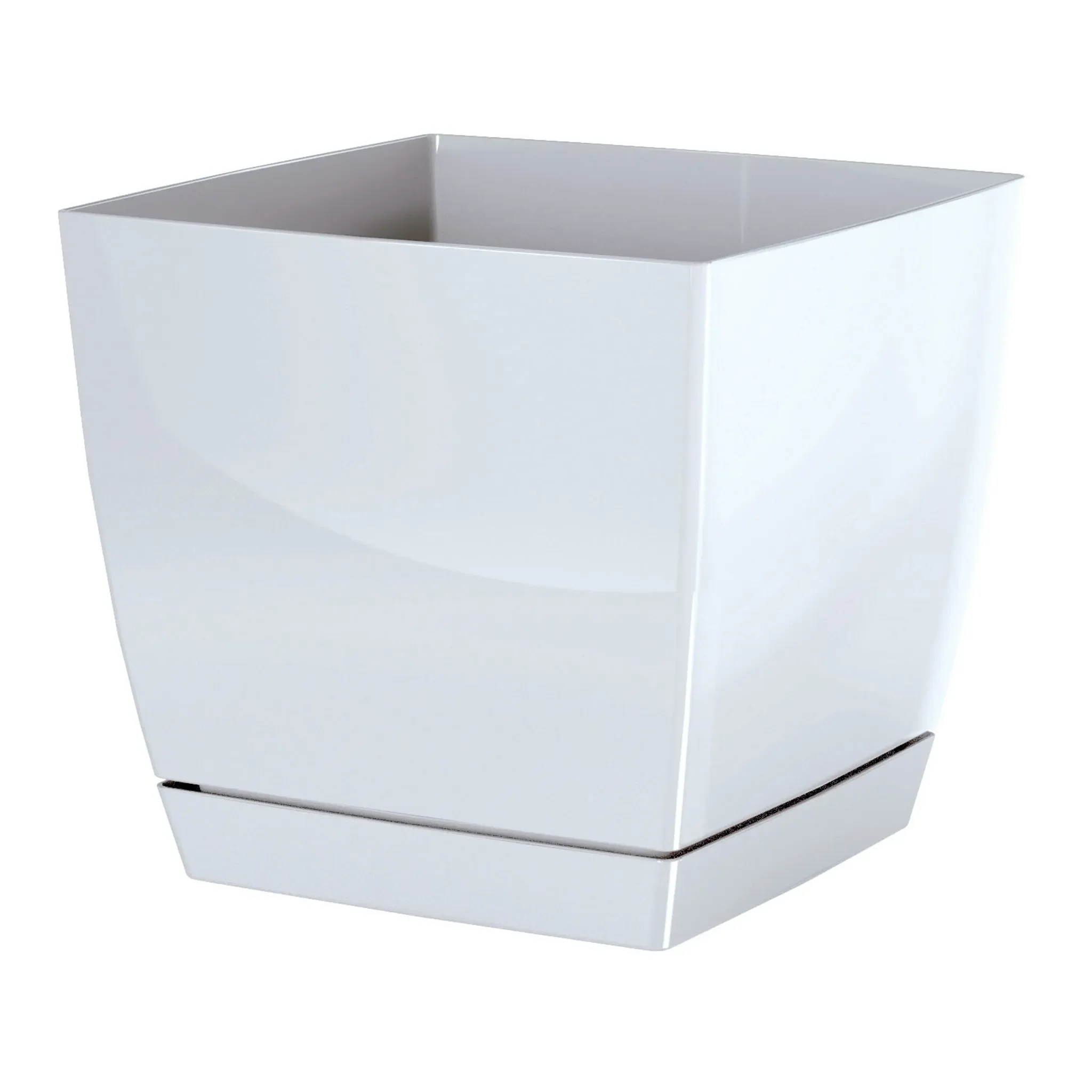 Prosperplast Blumentopf „Coubi Square“ – Weiß, 13,5 cm, mit Untersetzer